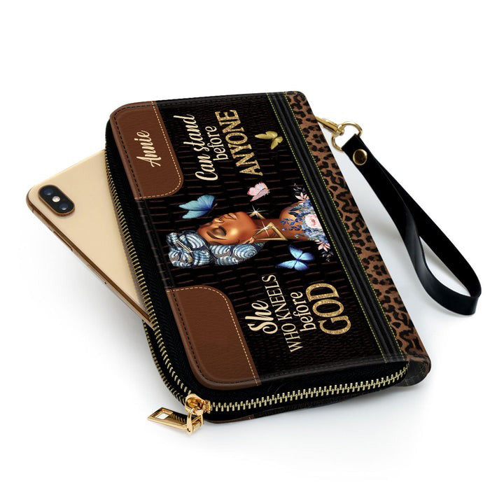 Personalized Christian Leather Handbag, She Who Kneels Before God Purse Tote Bag, Inspirational Faith Bag for Women BLAF48
